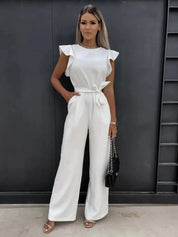 Aurelia Jumpsuit with Ruffled Sleeves - Elegance Meets Playful Details
