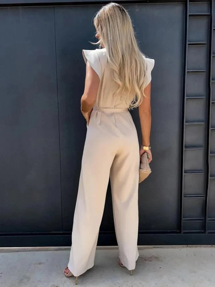 Aurelia Jumpsuit with Ruffled Sleeves - Elegance Meets Playful Details