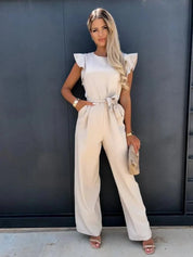 Aurelia Jumpsuit with Ruffled Sleeves - Elegance Meets Playful Details
