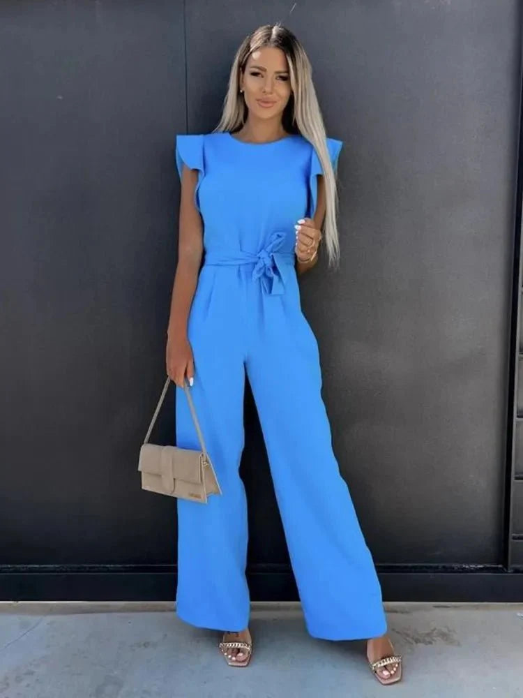 Aurelia Jumpsuit with Ruffled Sleeves - Elegance Meets Playful Details