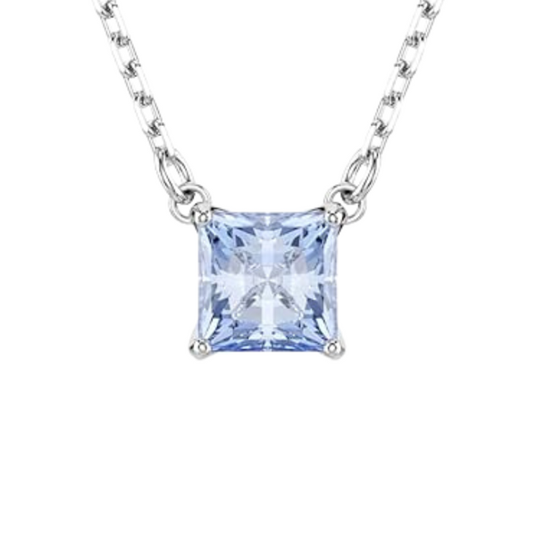 Matrix Square Cut Blue Crystal Pendant with Rhodium Finish for Women