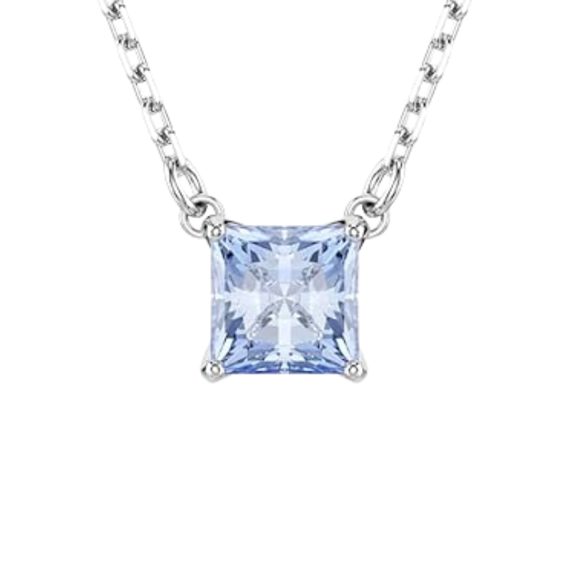 Matrix Square Cut Blue Crystal Pendant with Rhodium Finish for Women