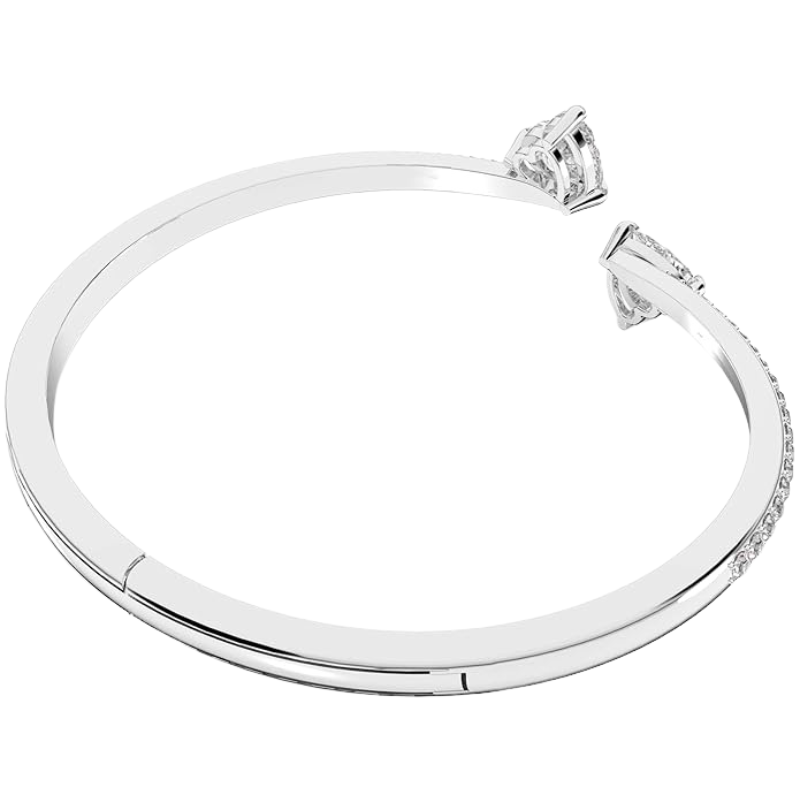 Lustrous Heart Bangle Bracelet with Clear Crystals and Rhodium Finish For Women