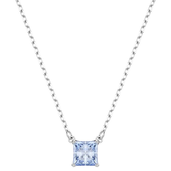 Matrix Square Cut Blue Crystal Pendant with Rhodium Finish for Women
