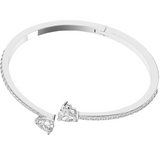 Lustrous Heart Bangle Bracelet with Clear Crystals and Rhodium Finish For Women