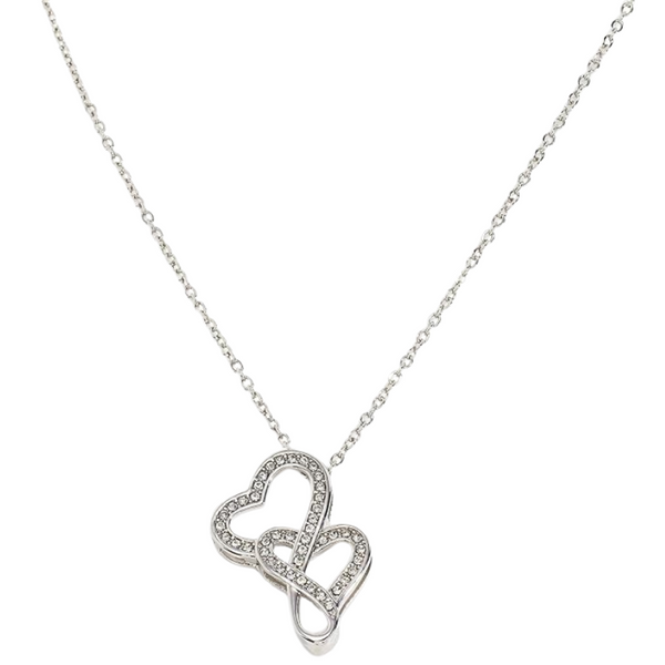 Silver Double Heart Crystal Pendant for Women